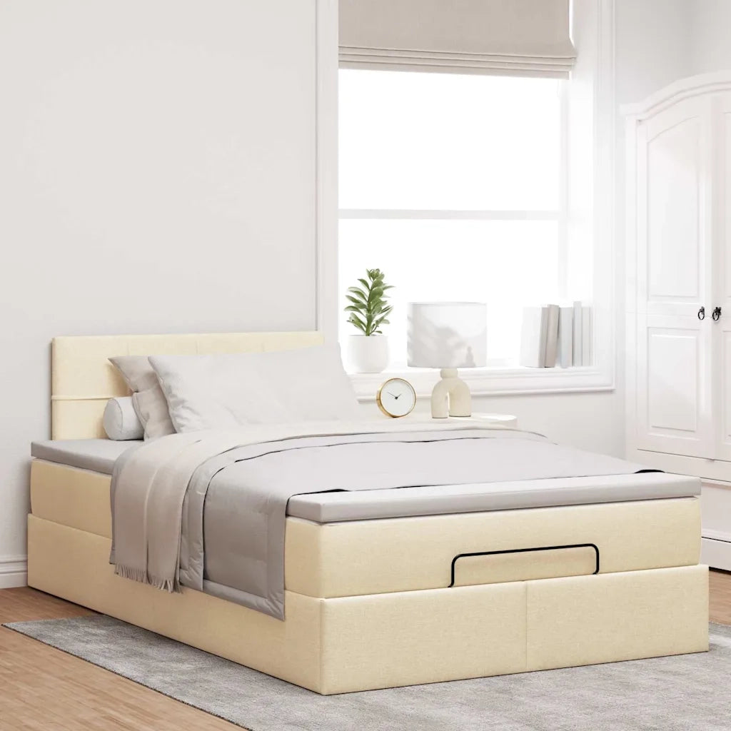 Struttura Letto Pouf con Materasso Crema 120x200 cm in Tessuto 3311454