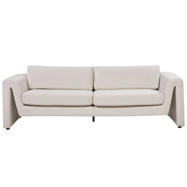 Divano a 3 posti imbottito in velluto beige chiaro con schienale imbottito e braccioli stile moderno