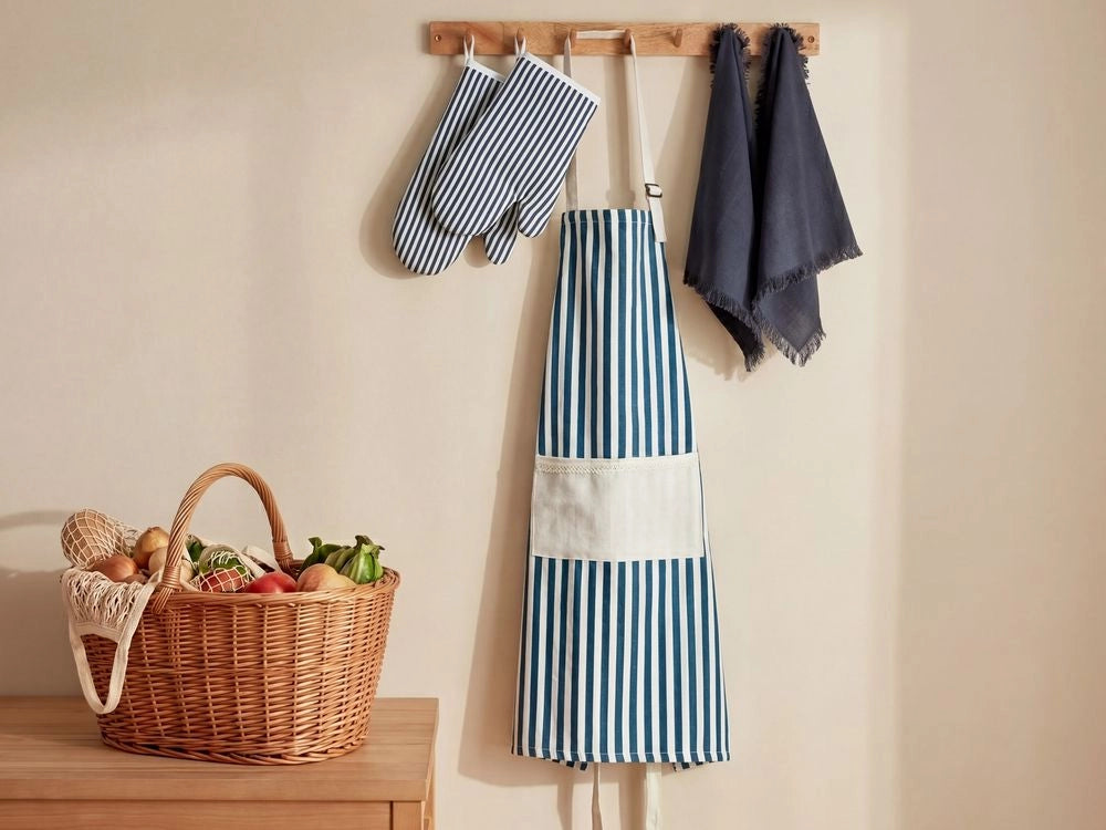 Set da cucina Grembiule Guanti da forno Panni da cucina blu tessili da cucina