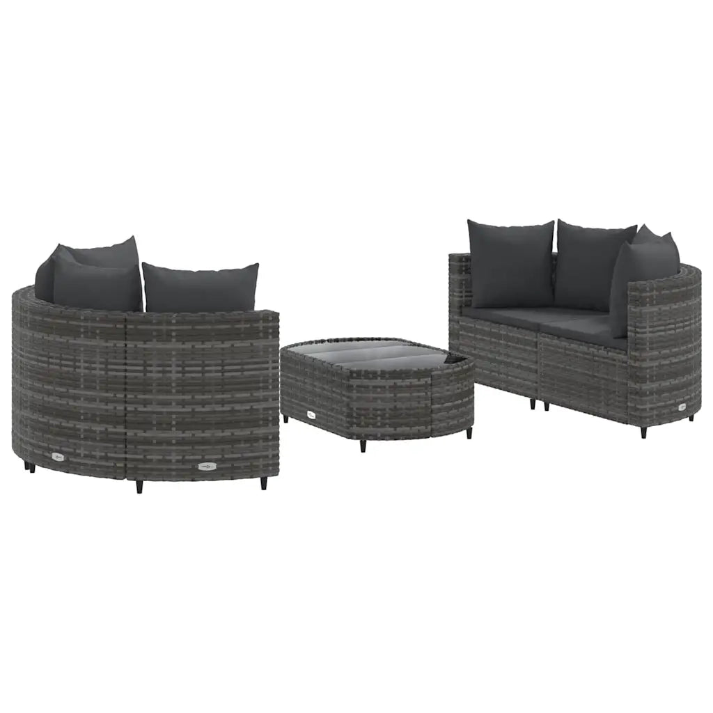 vidaXL Set Divano da Giardino 5 pz con Cuscini Grigio in Polyrattan