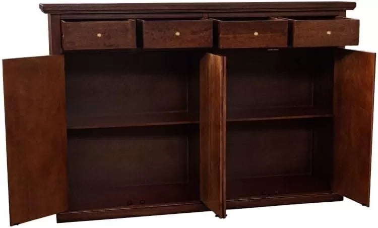 Madia credenza legno 4 porte 4 cassetti arte povera noce scuro 160x40x110 - Mobili 2G