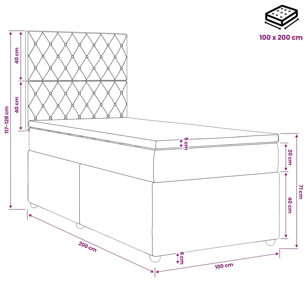 Letto box spring con materasso Rosa 100 x 200 cm Velluto 3454546
