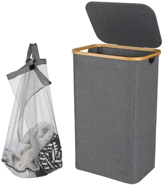 Cestello 100L, colore grigio, lavatrice a stoffa con coperchio, materiale robusto