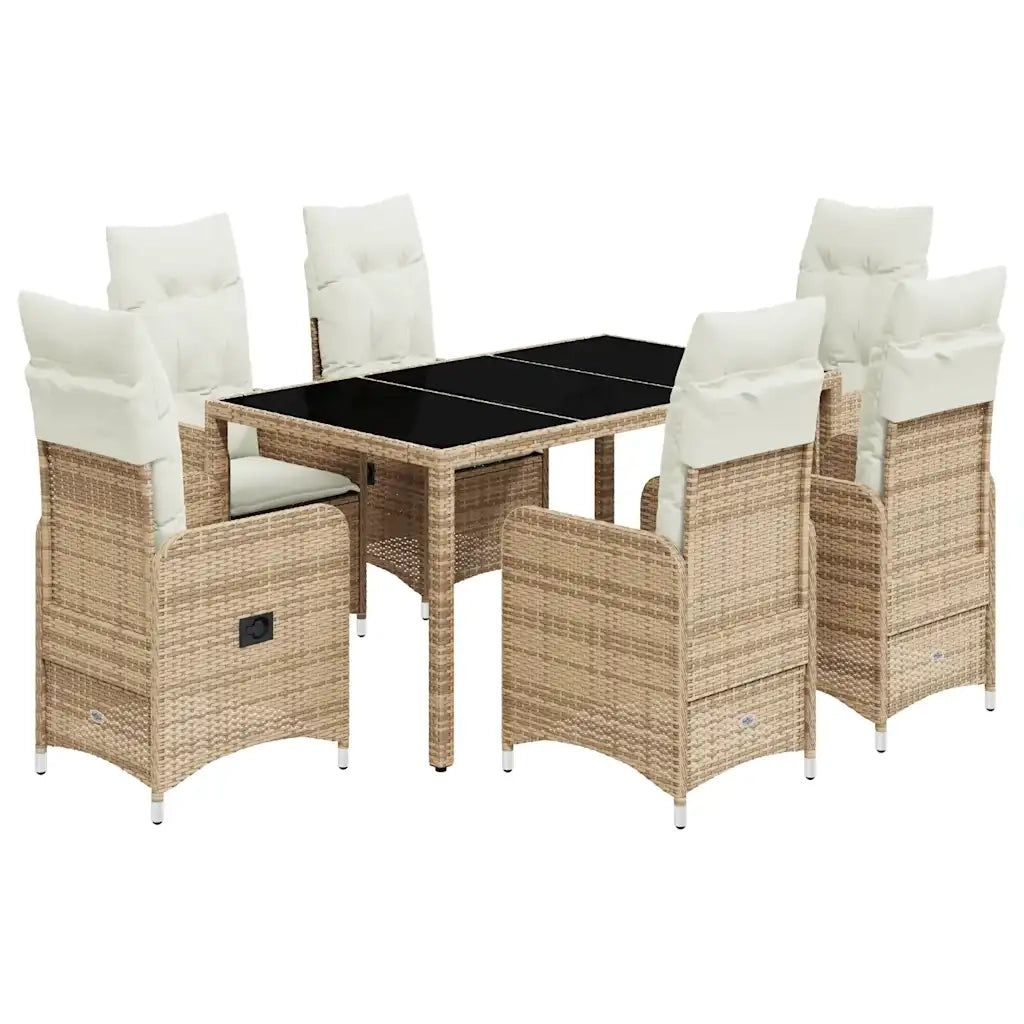 vidaXL Set da Bistrò da Giardino 7 pz con Cuscini Beige in Polyrattan