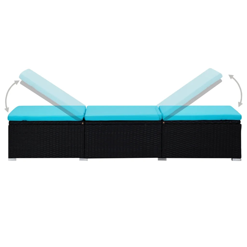 Lettino Prendisole con Cuscino e Tavolino in Polyrattan Blu 310227