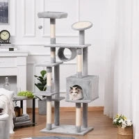 Albero Tiragraffi a Colonna da 165cm con Graffiatoio e Trespoli per Gattini e Gatti Adulti di Max. 4.5kg, Grigio, 60x50x165cm