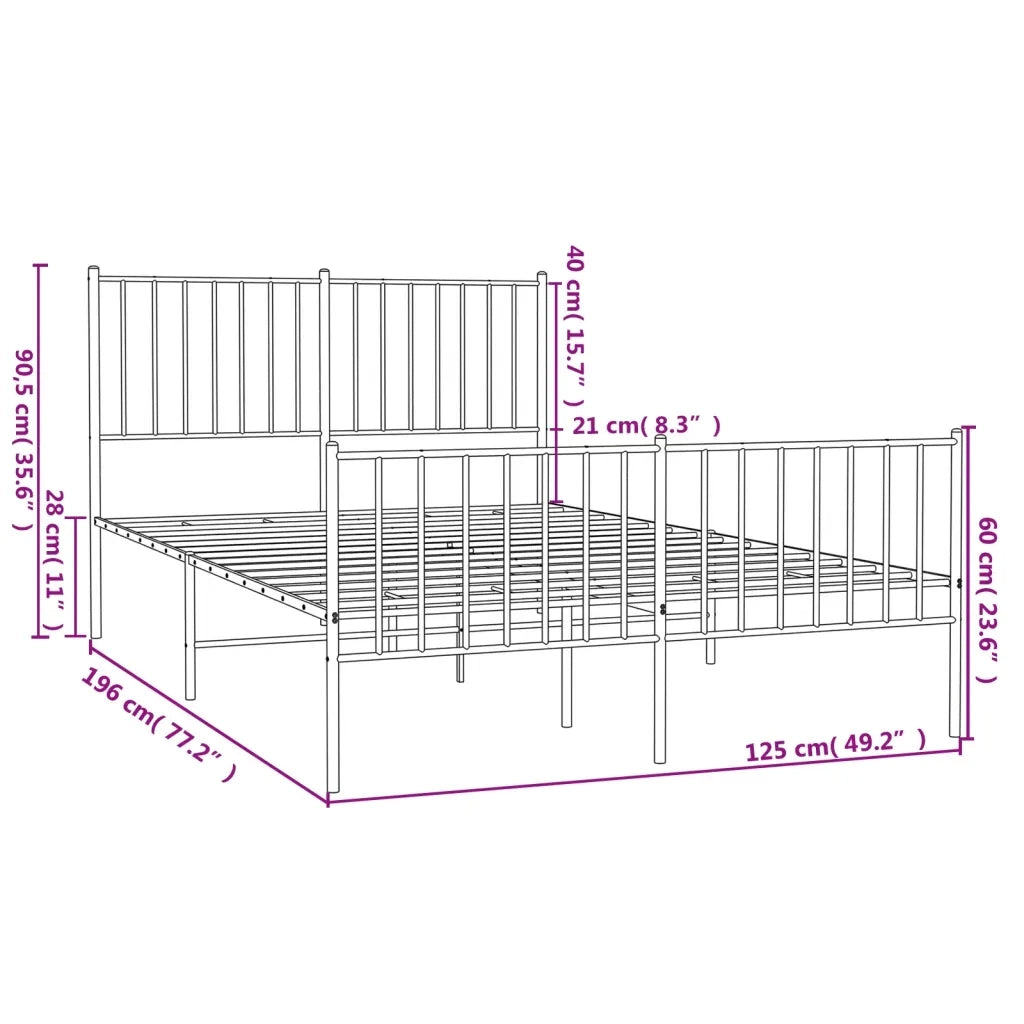 Giroletto con Testiera e Pediera-Struttura Letto Metallo Nero 120x190 cm 230296