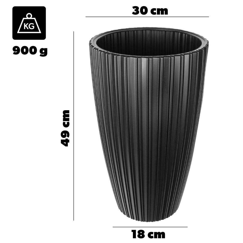Vaso da fiori KADAX 30 cm con coperchio e inserto, vaso da fiori in plastica nero