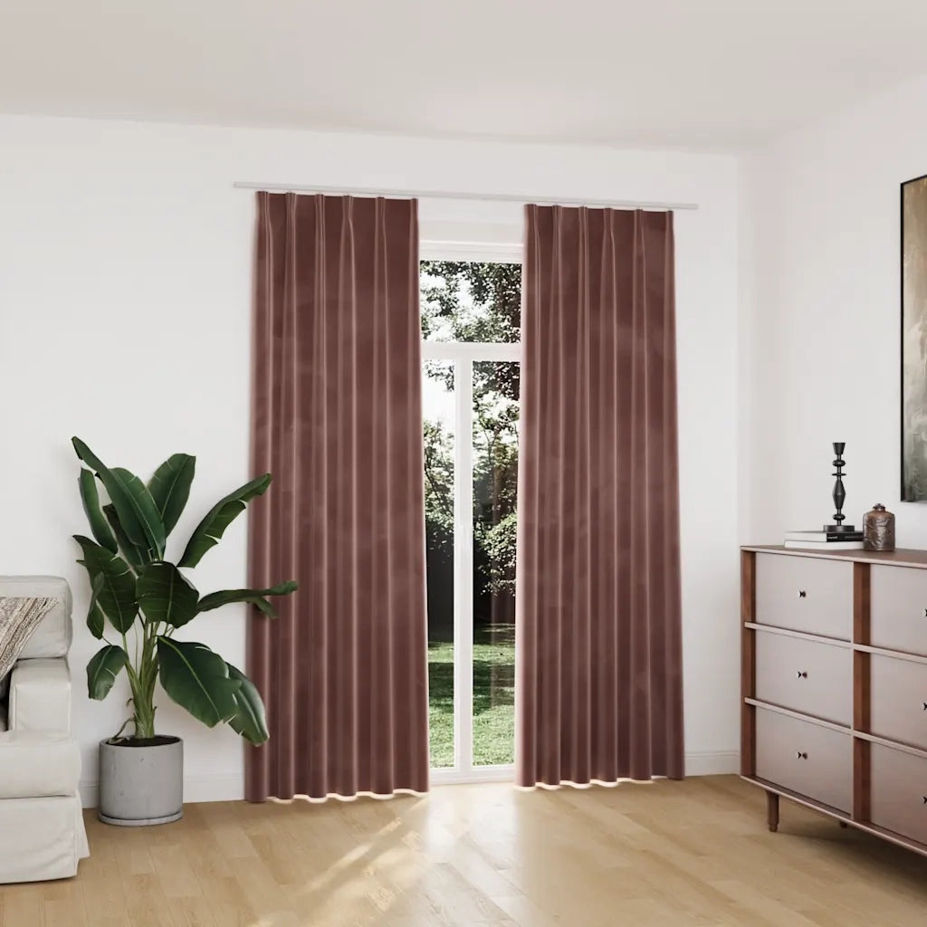Tende Oscuranti con Ganci 2 pz Rosa Antico in Velluto 140x225cm 134525