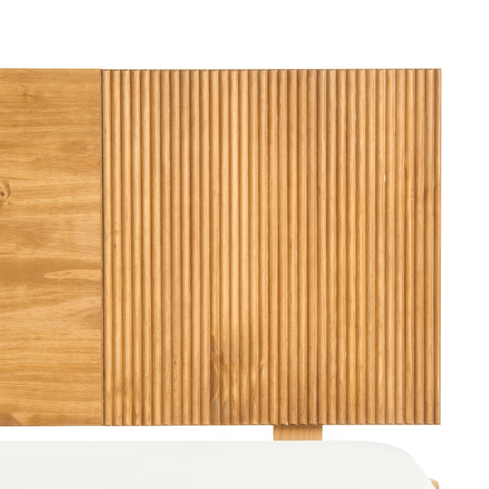 Letto con rete in legno di pino naturale color marrone chiaro, 160 x 200 cm, con testiera in stile scandinavo