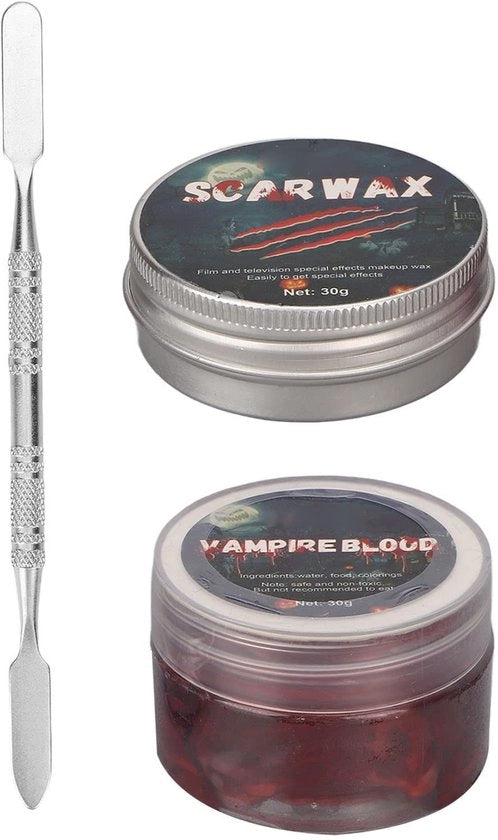 Kit di trucco per Halloween SFX - Balsamo per cicatrici 30g - Sangue artificiale 30g - Schiappa - Multifunzionale - Perfetto per cosplay - Trucco effetto