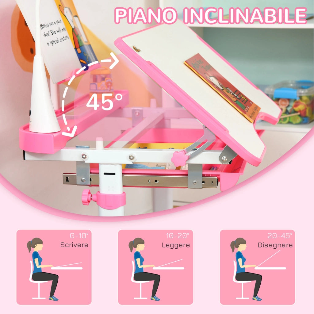 Scrivania Regolabile con Sedia per Bambini ¨C zephmum ¨C Rosa, 70x49.5x80-105 cm