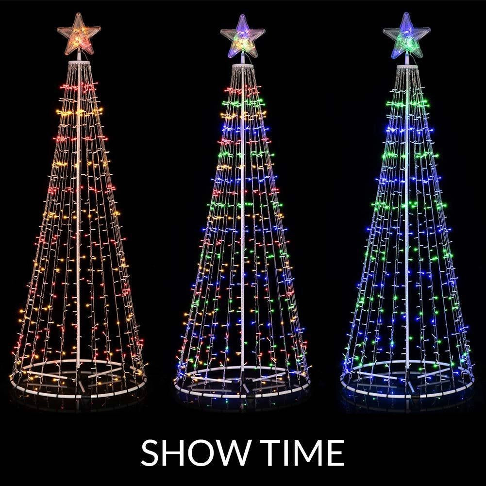 Albero Natale Luminoso LED RGB Multicolore 220 cm 592 con 8 Giochi Luce Esterno