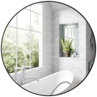 Specchio Rotondo da Bagno, Cornice in Metallo, Facile da Installare, per Camera da Letto, Soggiorno, Ingresso, Ø 70 x 2,5 cm, Nero