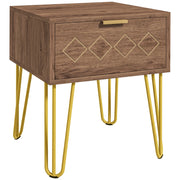 Comodini Set 2 Pezzi con Cassetto ¨C Zephmum ¨C Truciolato e Acciaio, Marrone e Oro, 39.5x41x49 cm