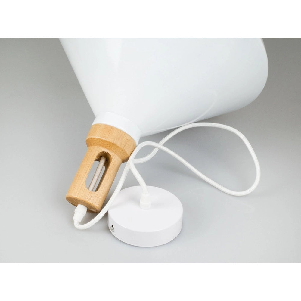 Trade Shop - Lampadario Pendente Lampada A Sospensione Parabola Bianca Base In Legno Vt-7535 -