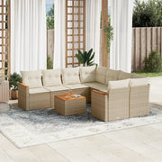 Set Divano da Giardino 9 pz con Cuscini Beige in Polyrattan