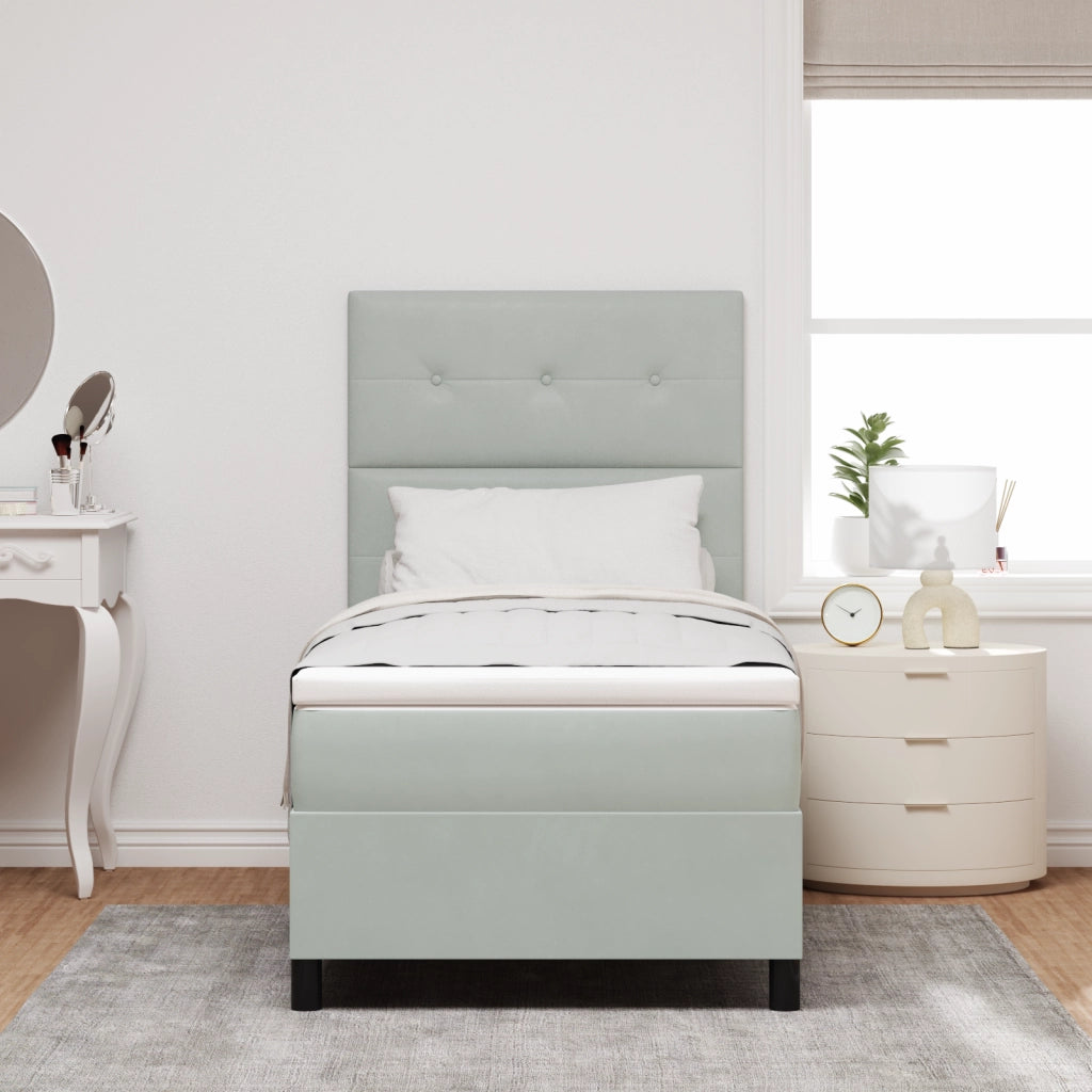 letto box spring  con materasso e luce LED grigio chiaro 80x200 cm velluto
