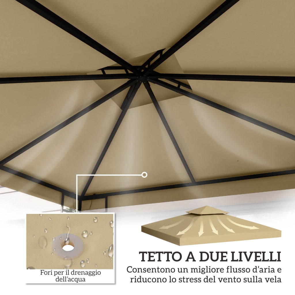 Tetto di Ricambio per Gazebo 3x3 m a 2 Livelli e Resistente ai Raggi UV Beige