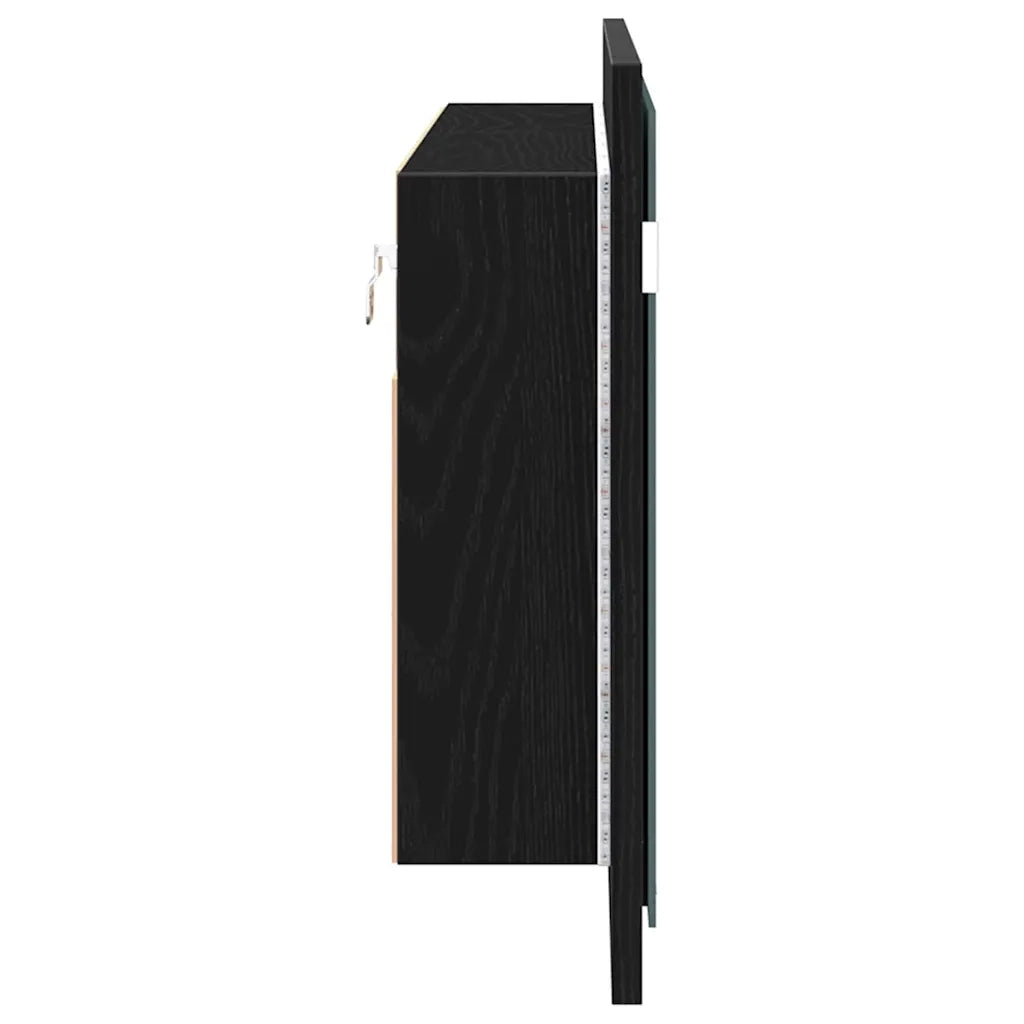 Armadio Specchio LED con porta-Mobile bagno con specchio Rovere nero 100 x 12 x 45 cm