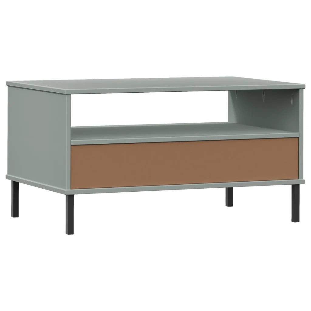 Tavolino-Tavolino da soggiorno-Tavolo Gambe Metallo Grigio 85x50x45 cm Legno Massello OSLO