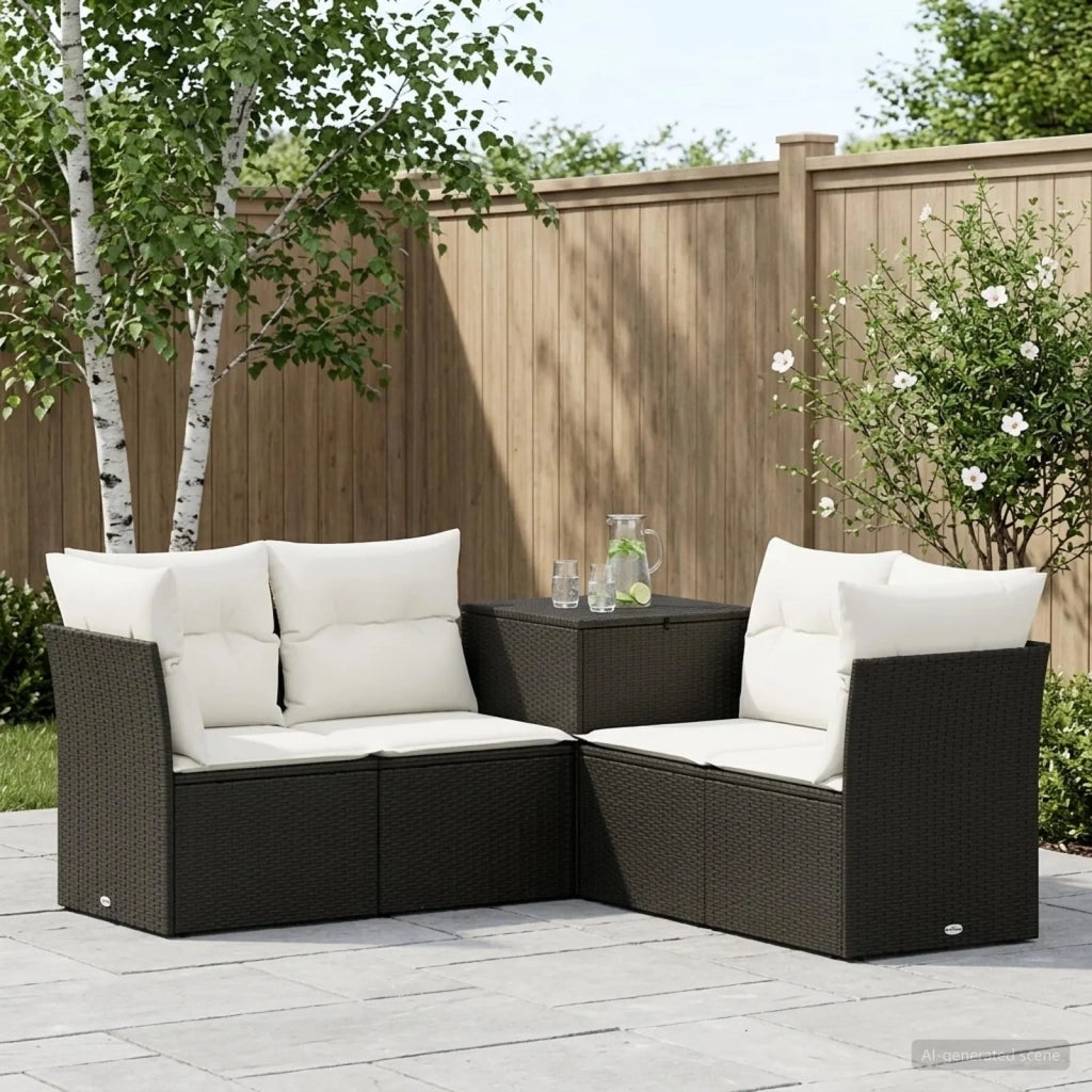 Set di divani 5 pz Nero e Bianco Crema 3447832