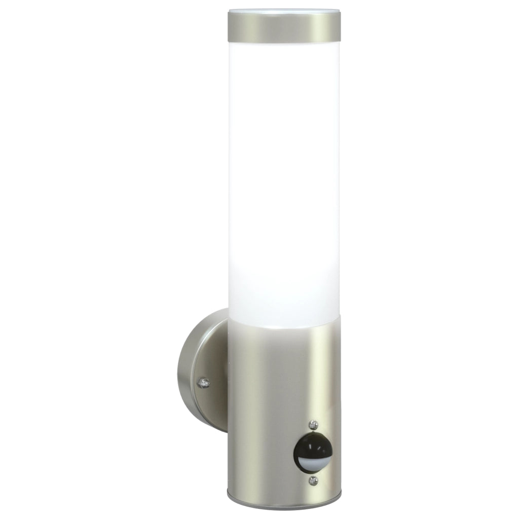 Applique da esterno  con sensore in acciaio inox argento IP44