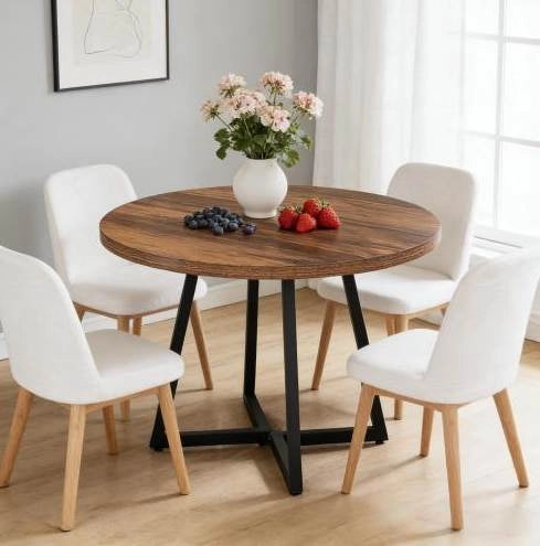 Tavolo da pranzo ULEVR 80 cm in MDF e metallo, finitura marrone rustico e struttura nera
