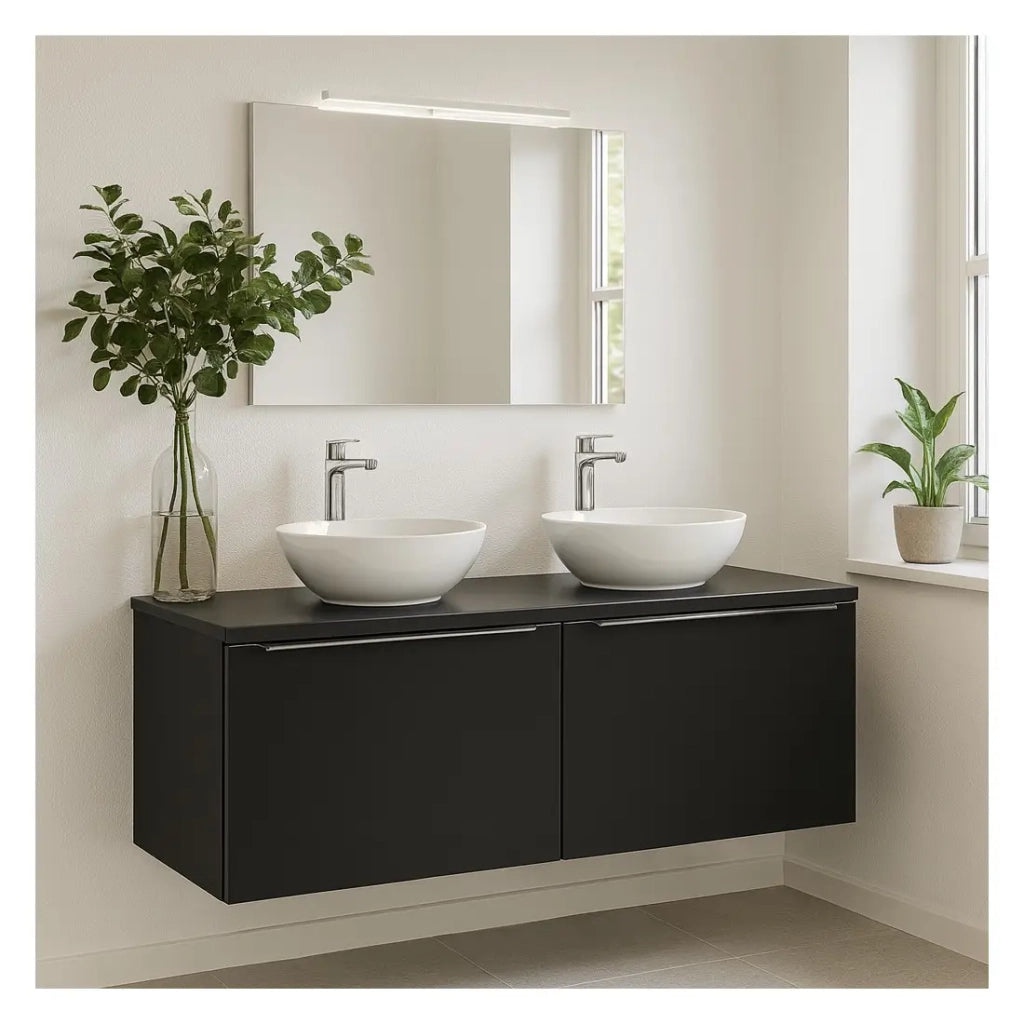 Set da bagno VANTA: mobili sotto lavabo 120cm + piano per lavabo + 2 lavabi da appoggio