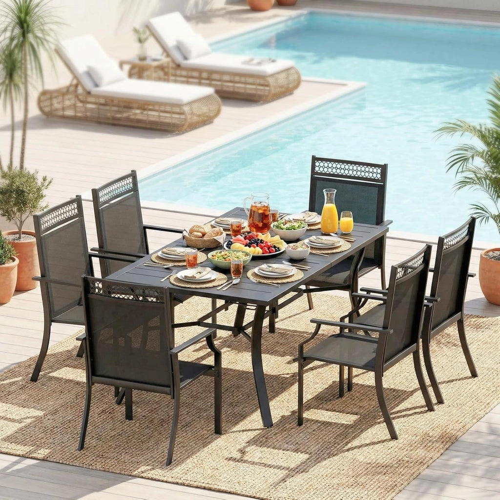 Set di 4pcs sedie da giardino con seduta allargata, in tessuto Teslin, traspiranti, ad asciugatura rapida, per esterni, portata fino a 120 kg, per giardino, terrazza, balcone, piscina (nero)