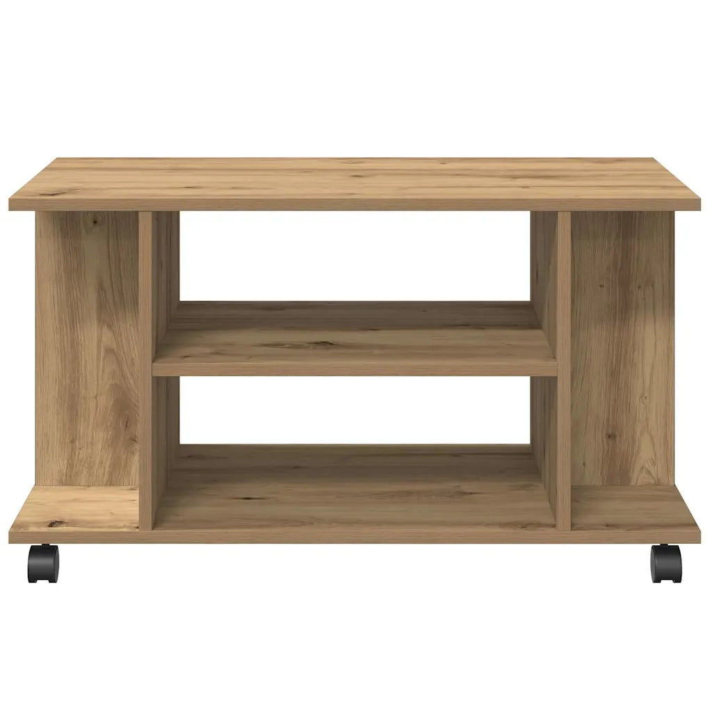 Mobile porta TV su ruote con ripiani a giorno 80 x 40 x 45 cm design moderno legno di rovere lavorato a mano 02_0050679
