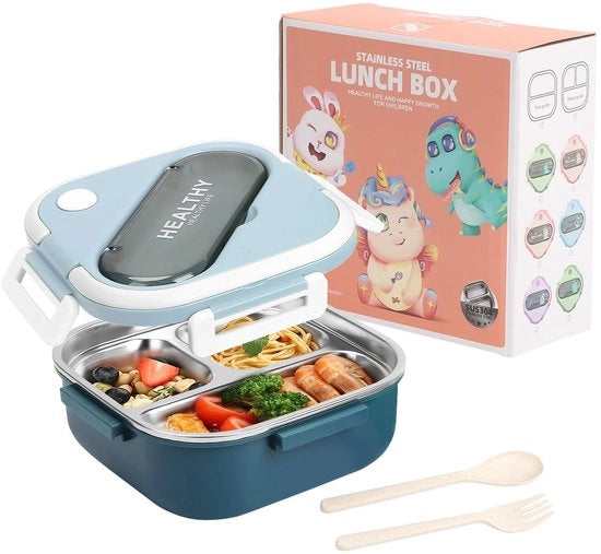 Lunchbox Bento Box, Lunchbox, Scatola di latta in acciaio inossidabile, impermeabile, colori contrastanti e stili semplici (blu)