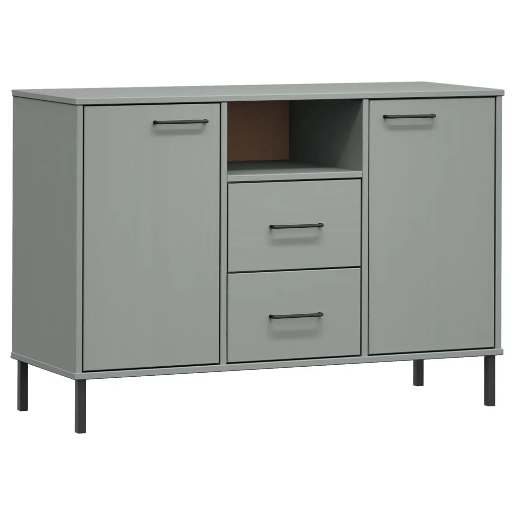 Buffet credenza cassettiera mobiletto mobile contenitore organizer per cucina soggiorno salotto con gambe in metallo 113 x 40 x 77 cm legno massello grigio 02_0030094