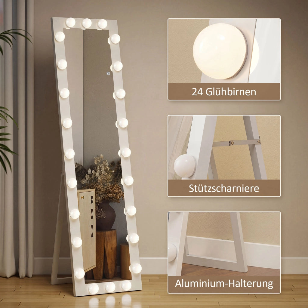 Specchio LED 150x40 cm con 24 lampadine 3 colori luce ¨C zephmum ¨C bianco