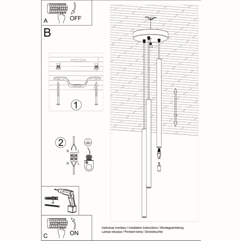 Lampadario Velino 3 luci nero metallo Pure Lume G9
