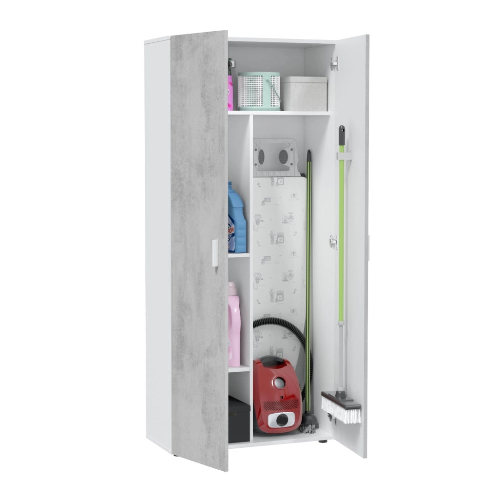 Armadio Alto Multiuso Con Doppia Anta E 4 Ripiani Ideale Per Bagno Ingresso Camera Da Letto Garage Ripostiglio Design Moderno Huelva L 80 x 37 x 182 Cm Bianco E Grigio Cemento