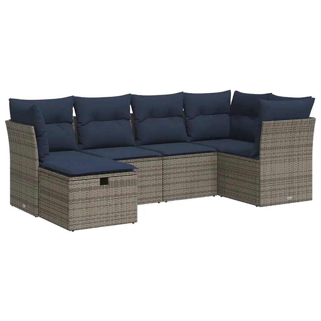 Set Divano da Giardino 6 pz con Cuscini Grigio in Polyrattan 3325287