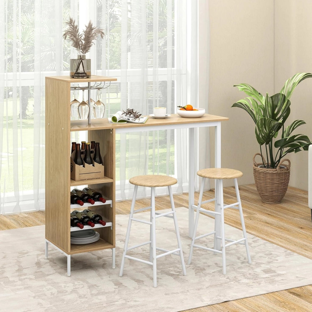 Tavolo Alto con Sgabelli 3 pz Tavolino e Bancone Bar, Penisola Cucina con Sgabelli, Tavolo Bistro in Forma Quadrata 120x40x90 cm, 4 Colori (Caffe)