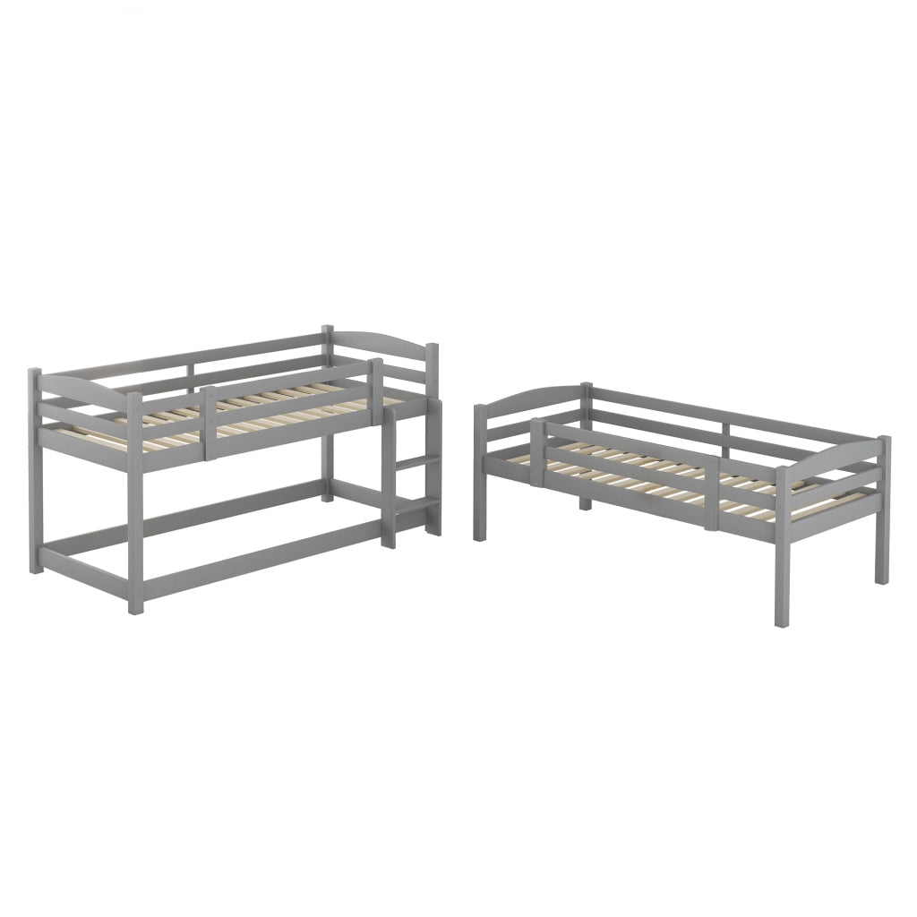DESMIU Letto a castello 3 posti 90 × 200 cm con 2 scale, senza materasso, in pino, grigio
