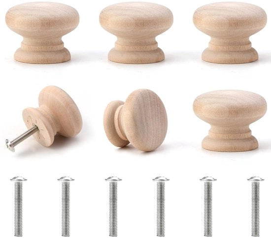 Set di maniglie in legno per porte da 35 mm - Maniglie per mobili - Maniglie per cassetti - Maniglie per cassettoni - Maniglie per manubri - Kit da 6 con viti