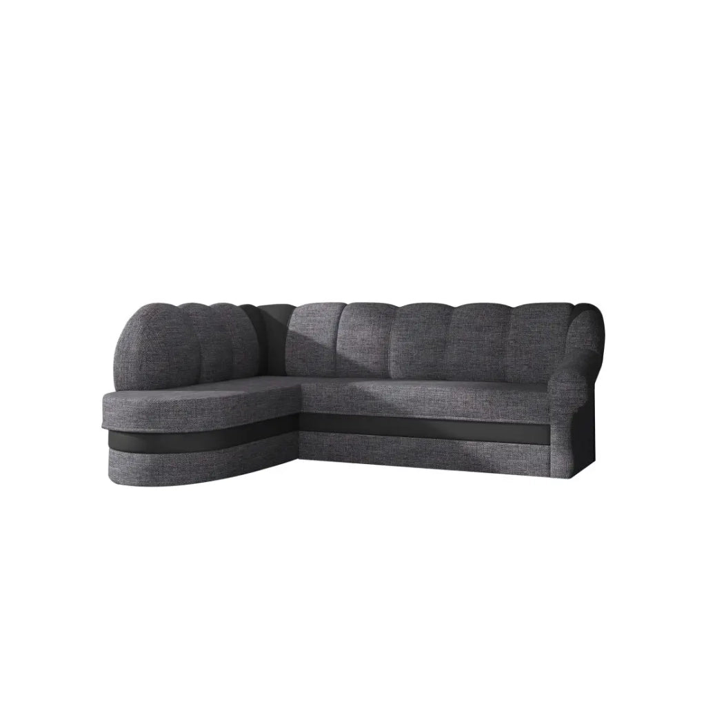 Divano ad angolo sinistro convertibile BENANA 250 cm grigio scuro e nero con baule