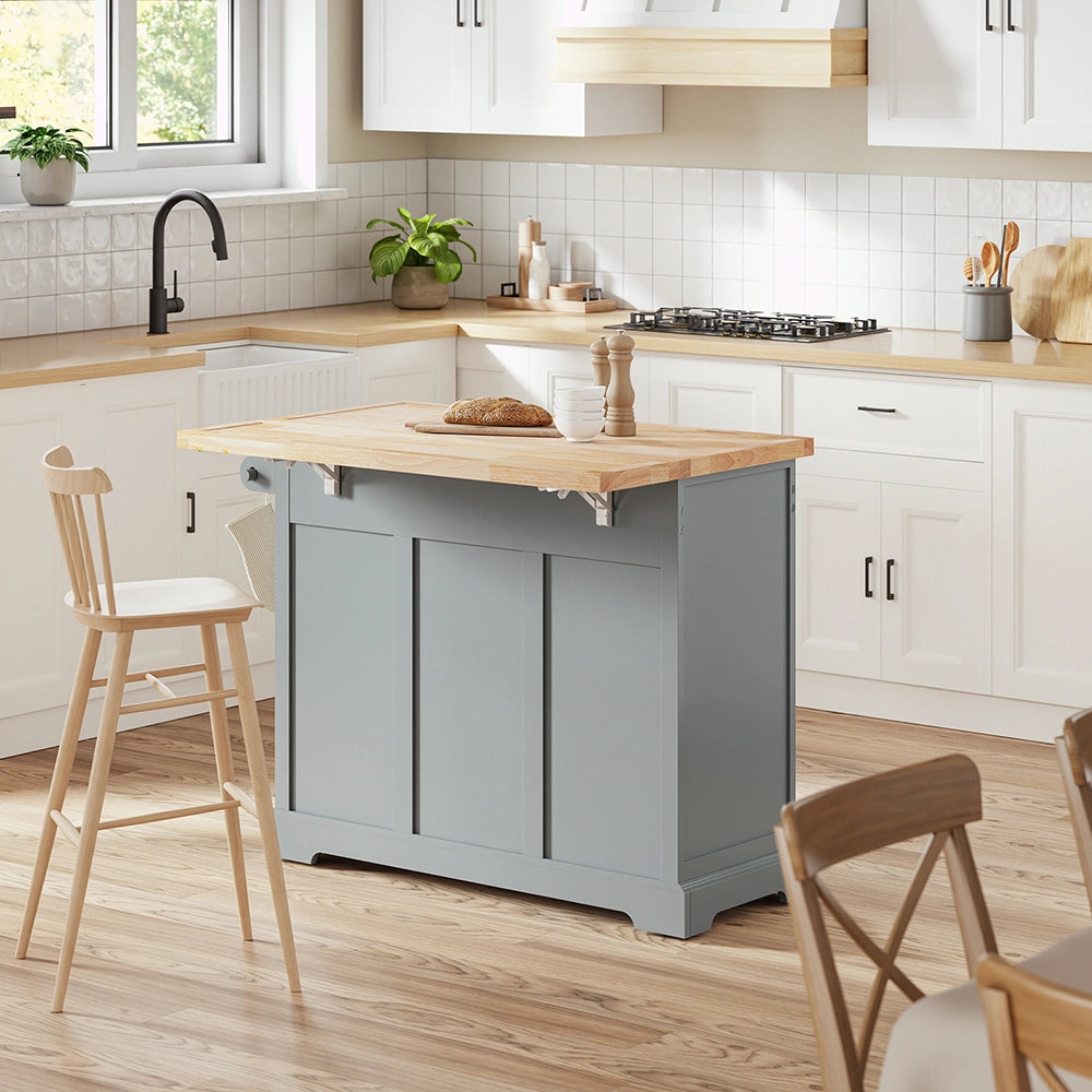 SoBuy | Isola cucina grigia con 4 ruote girevoli | Carrello per cucina con 4 ante e 2 cassetti | Penisola da cucina in MDF verniciato | 107×71×92 cm | Capacità di carico 98 kg | FKW71-III-HG