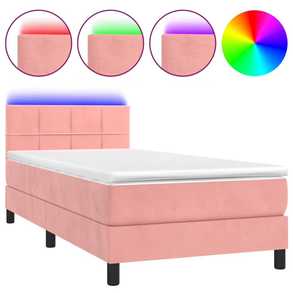 Letto singolo | Letto per adulti | Letto a Molle con Materasso e LED Rosa 100x200 cm in Velluto