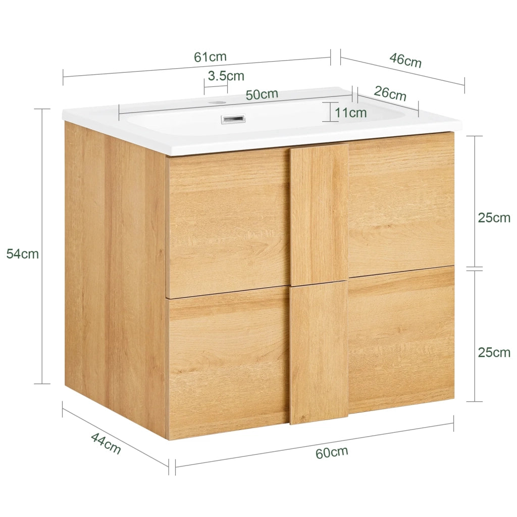 SoBuy Mobile base per lavabo con due cassetti Mobile da bagno Naturale 61x46x54cm BZR172-N