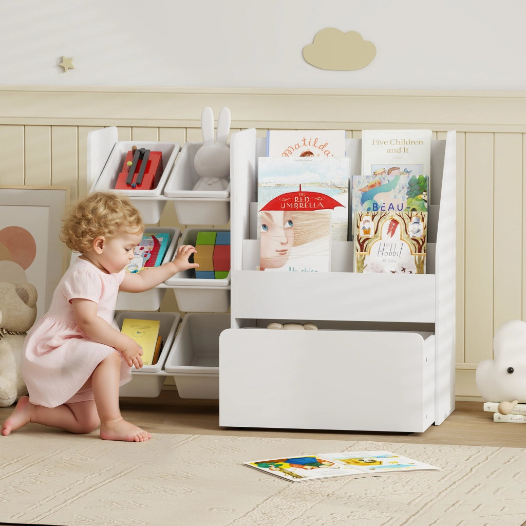Mobile contenitore giochi bambini con 6 cassetti e contenitore ¨C Xylo ¨C Bianco 100x30x80 cm