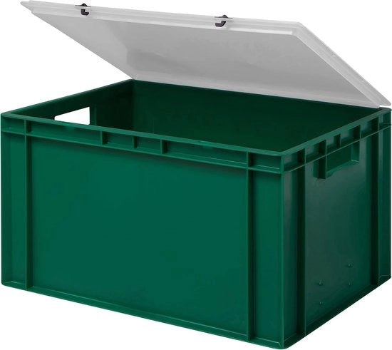 Design Box di Stoccaggio, cassa di archiviazione, scatola in plastica in 5 colori e 16 dimensioni, con coperchio trasparente (mat), verde, 60 x 40 x 33 cm