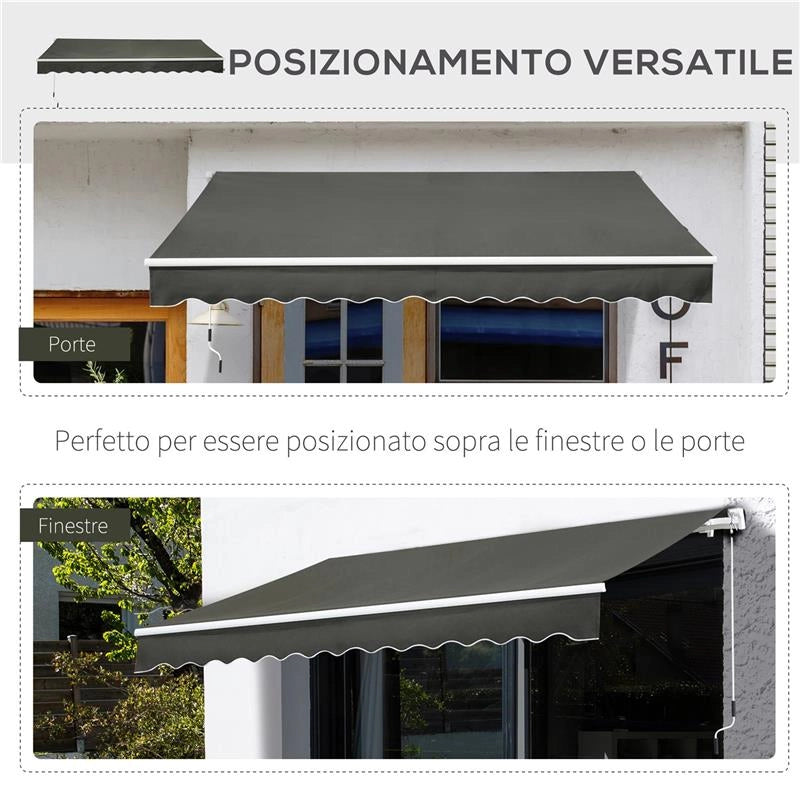 TENDA DA SOLE PER ESTERNO AVVOLGIBILE A BRACCI CON APERTURA A MANOVELLA, 350X250 CM, GRIGIO