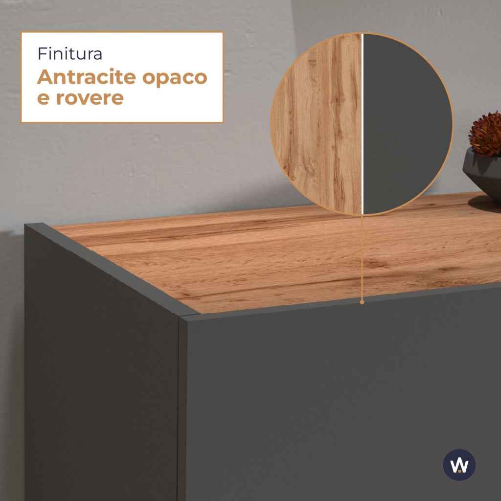 WHOUS Credenza Garda 2 ante e 1 cassetto antracite opaco e rovere 80,9x35x70 cm