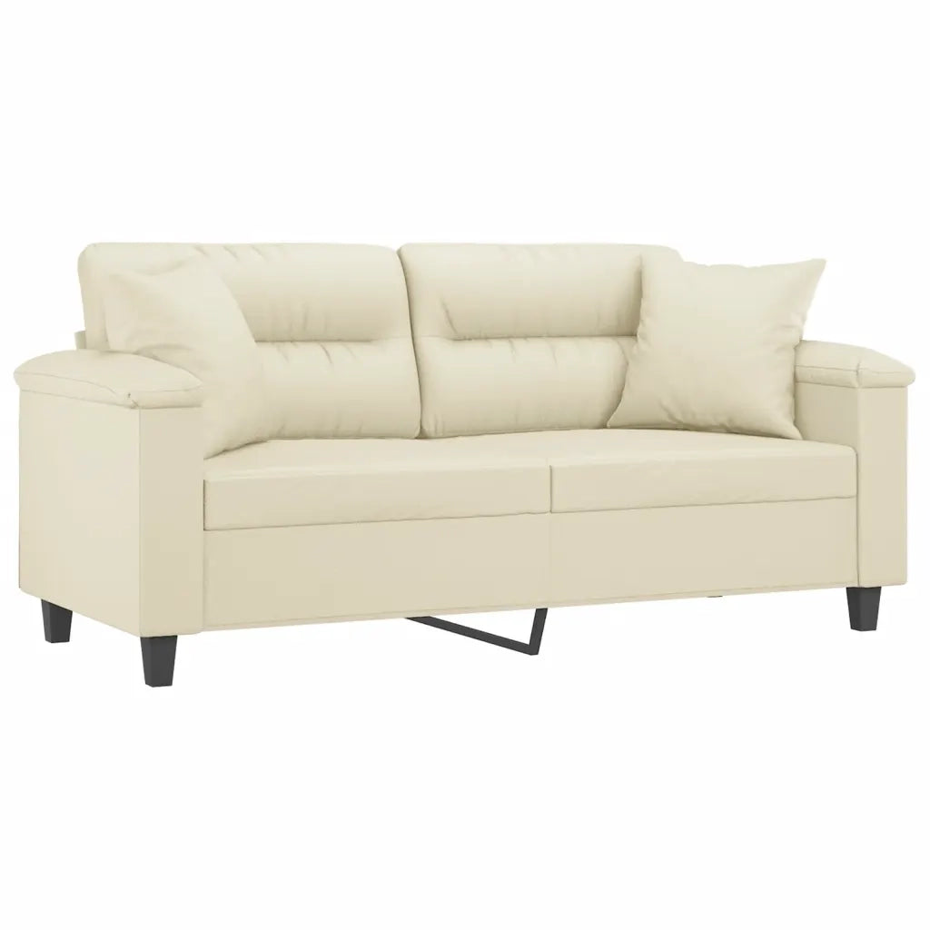Divano a 2 Posti con Cuscini Crema 140 cm in Similpelle