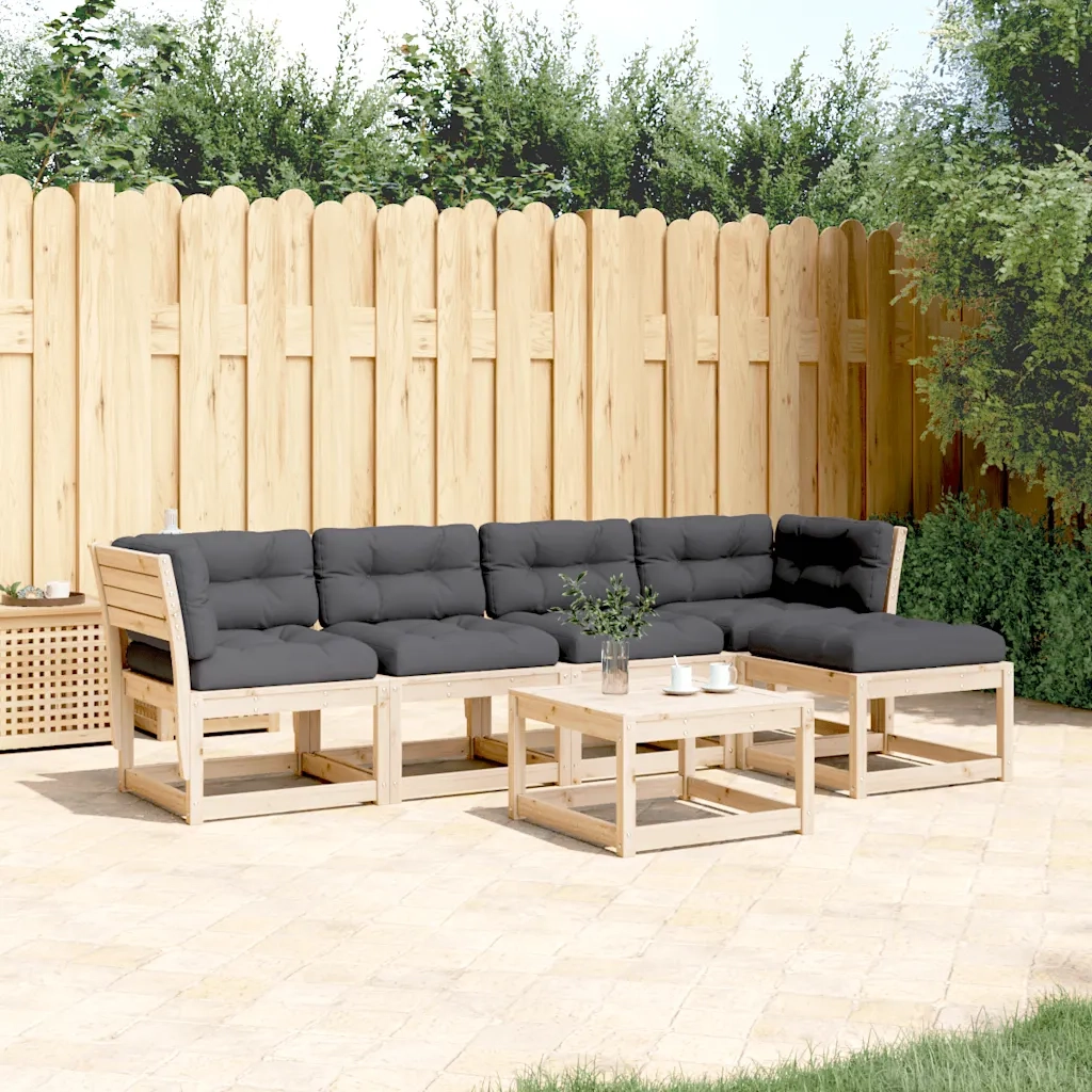 Set Divani Giardino 5 pz con Cuscini in Legno Massello di Pino